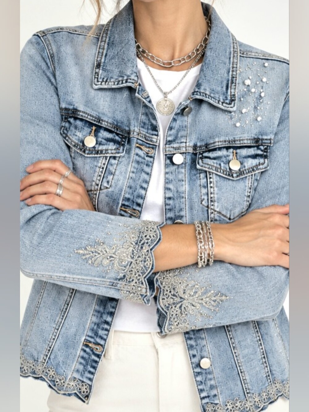 Orly Jean Jacket Embellished Rhinestones Metallic NWT